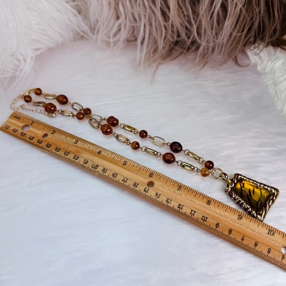 Beautiful, bohemian chic, dressy, animal, print pendant costume necklace